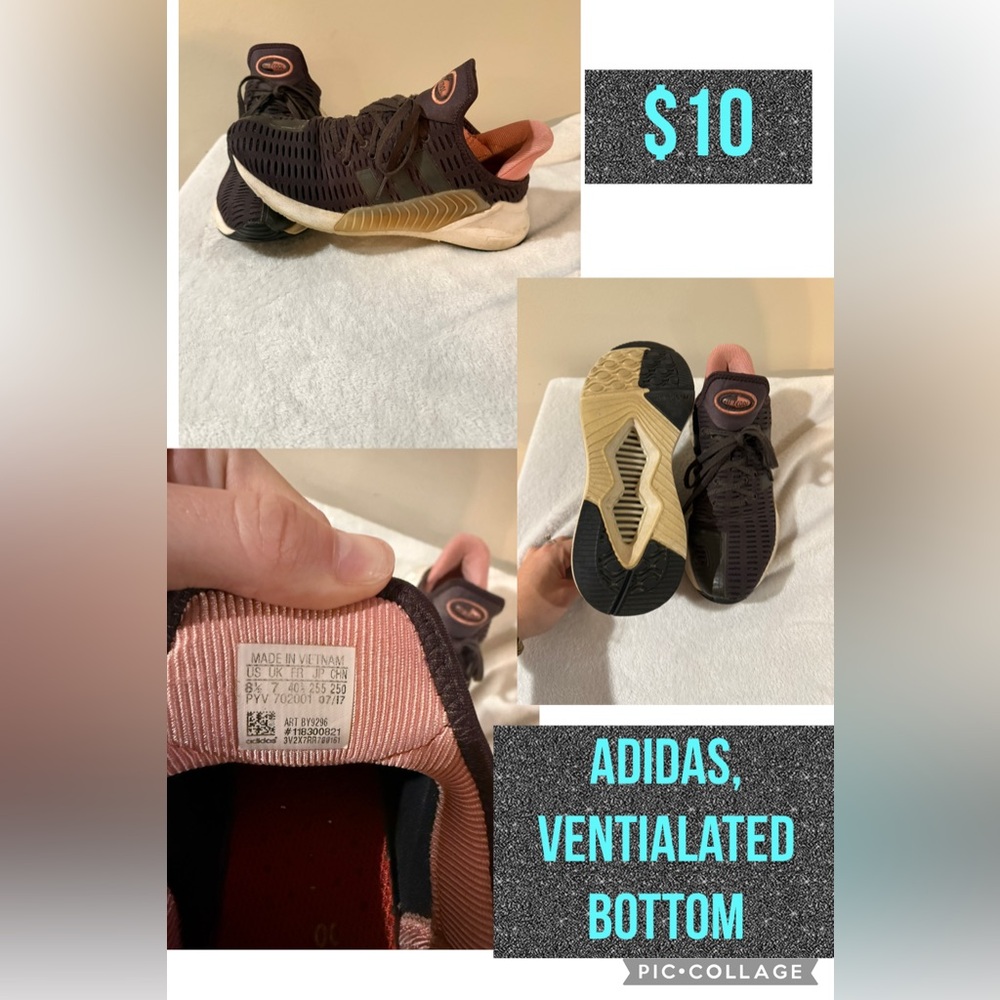 Women’s Adidas Sneakers - Black and Pink. Ventilated bottom.